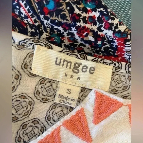 Umgee Print Cotton Tunic Dress Embroidered 3/4 Sleeves Sz S Whimisgoth Flowy - Picture 3 of 6